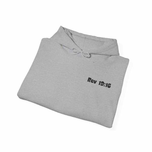 Gildan 18500 Hoodie – "Jesus is King" with "Revelation 19:16" – Faith-Inspired Comfort - Image 4