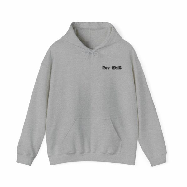 Gildan 18500 Hoodie – "Jesus is King" with "Revelation 19:16" – Faith-Inspired Comfort - Image 2